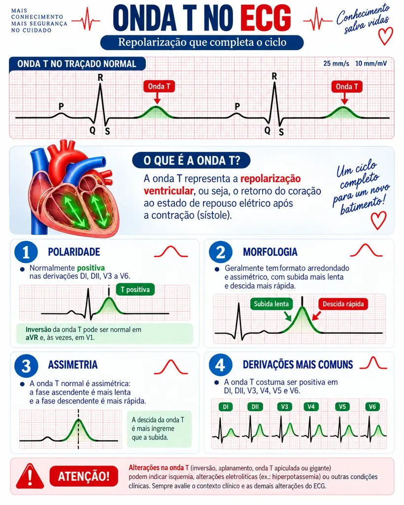 Onda T no ECG: repolarização que completa o ciclo